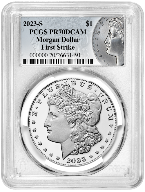 Dólar de plata Morgan Proof 2023-S, PF-70, primera acuñación (PCGS)