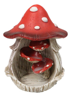 Fairy Garden Red Spotted Toadstool Mushroom Cottage Backflow Incense Burner-2
