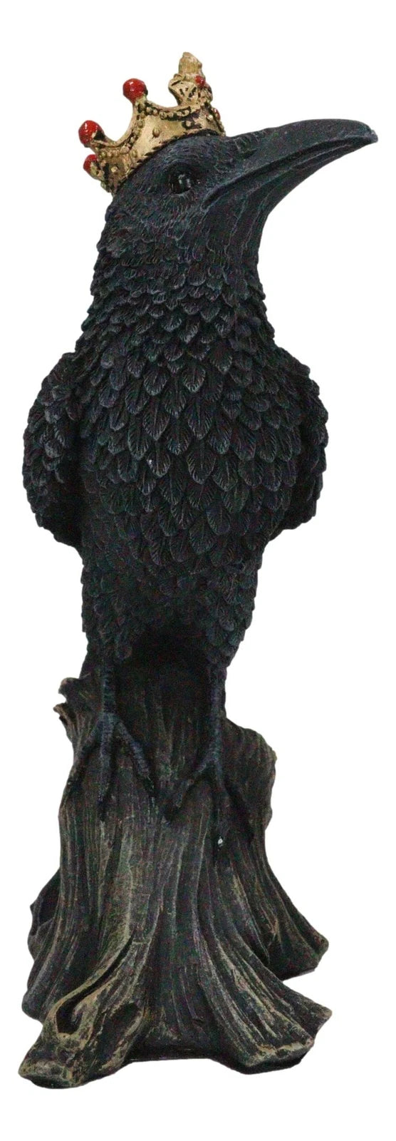 Macabre Gothic Royal Crowned Raven King Perching On Tree Stump Figurine 6.5"H-5