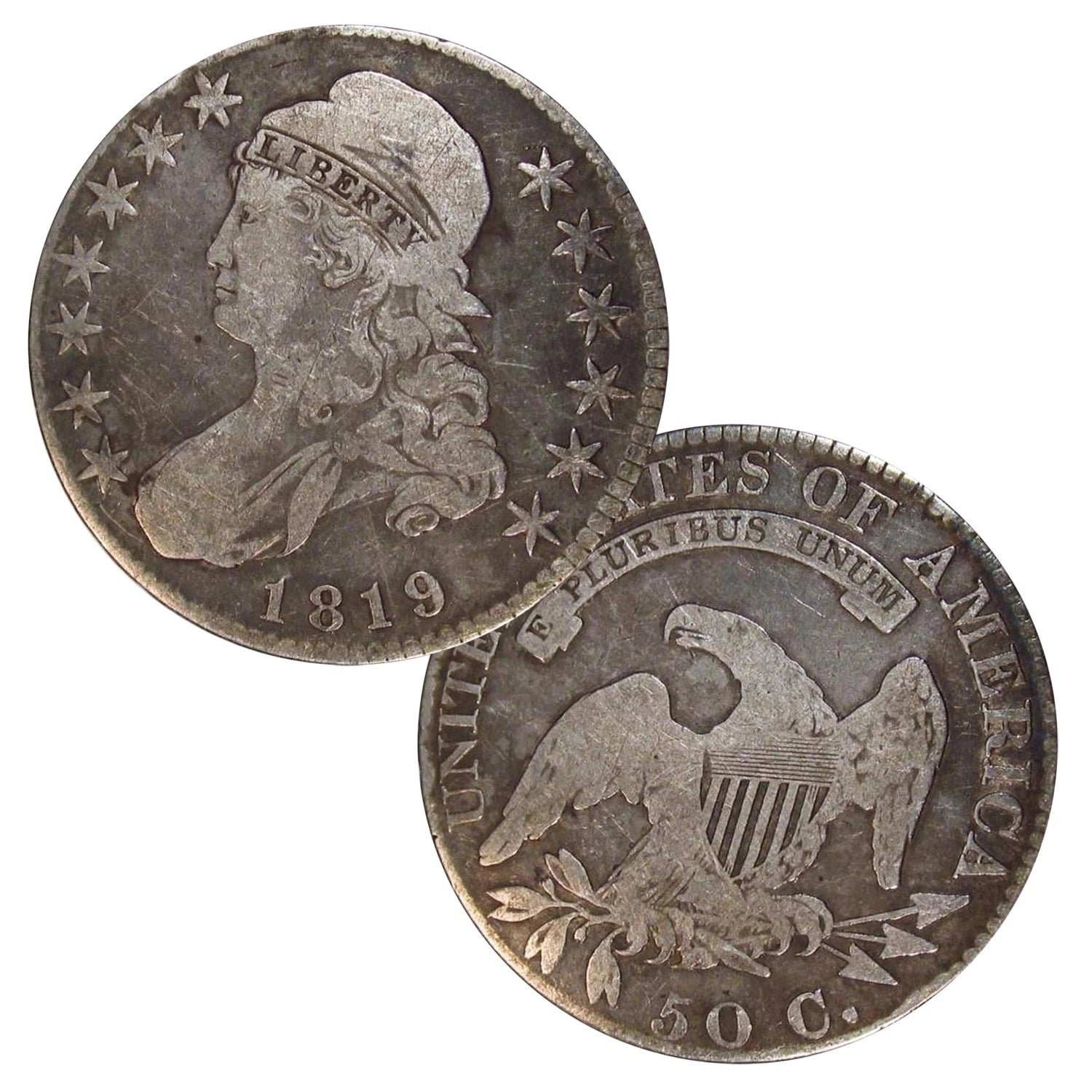 Monedas de medio dólar con busto tapado en circulación promedio