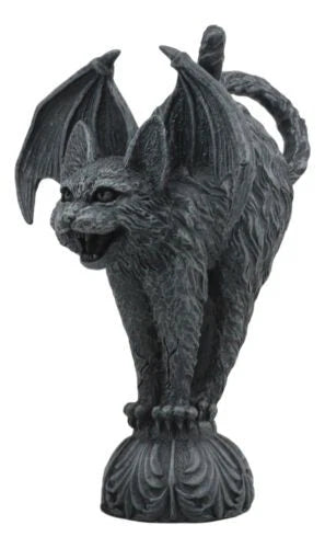 Bizarre Gothic Eureka Bat Winged Cat Gargoyle Statue 7"H Stoic Feline Guardian-7