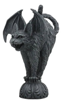 Bizarre Gothic Eureka Bat Winged Cat Gargoyle Statue 7"H Stoic Feline Guardian-7