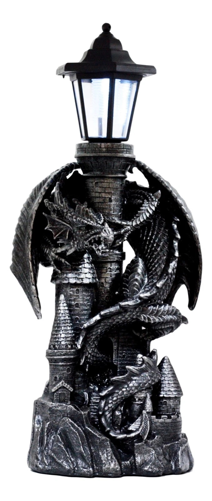 Mystical Rocky Top Castle Dungeon Guardian Dragon Solar LED Light Lantern Statue-6