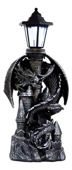 Mystical Rocky Top Castle Dungeon Guardian Dragon Solar LED Light Lantern Statue-6