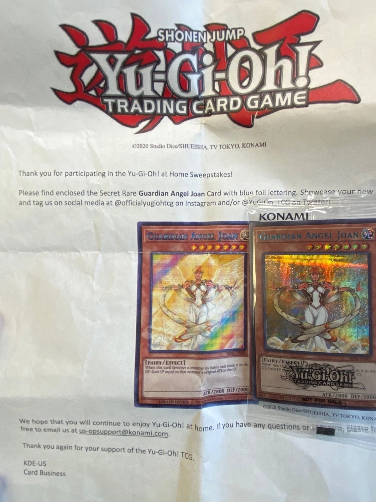 Yugioh Guardian Angel Joan SBPR-EN002 Parallel Secret Rare Promo W/ Letter! NEW!