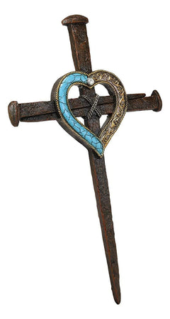 Crucifix Driven Nails with Heart Center Wall Cross Decor Plaque 16.5"H-4