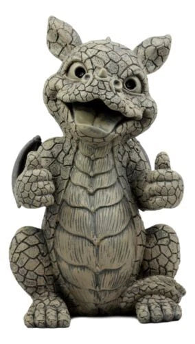 Whimsical Good Job Thumbs Up Dragon Garden Statue Faux Stone Resin Finish 10"H-5