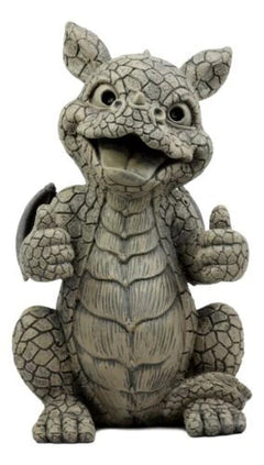 Whimsical Good Job Thumbs Up Dragon Garden Statue Faux Stone Resin Finish 10"H-5