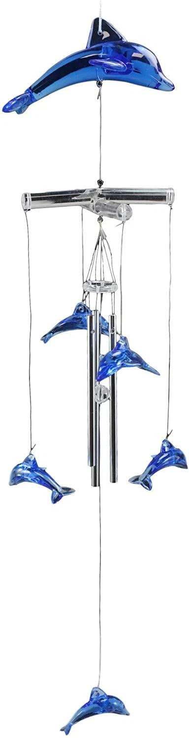 Nautical Marine Blue Swimming Dolphin Acrylic Glass Wind Chime 22"L Sea Dolphins-7