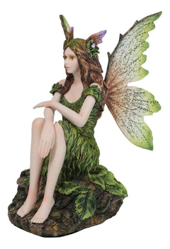 Sitting Pretty Tribal Elf Pixie Earth Fairy in Green Foliage Dress Figurine-4