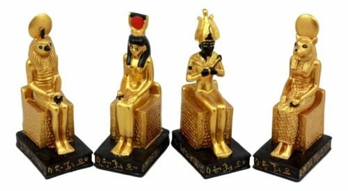 Egyptian Gods Horus Osiris Sekhmet And Isis Seated On Thrones Figurine Set of 4-2