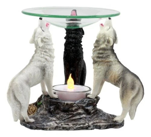 Moonlight Colorful Three Howling Wolves Oil & Wax Tart Burner Figurine-5