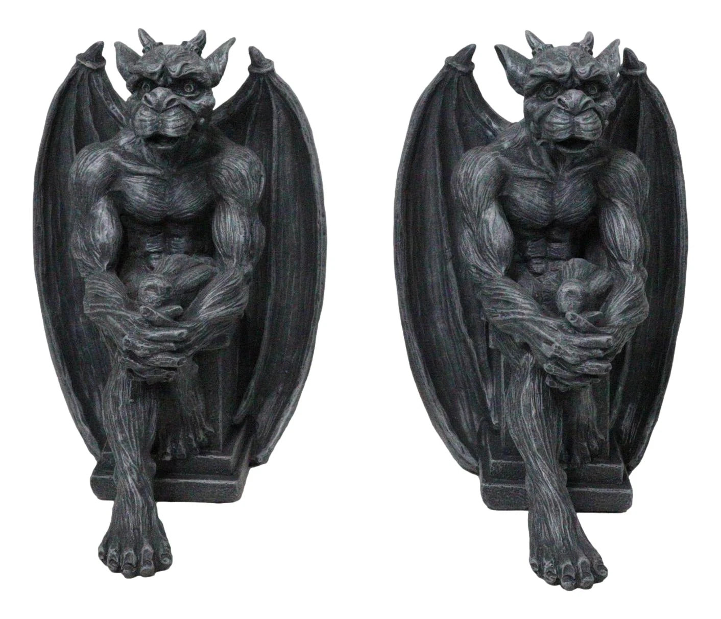 Conjunto de figuras de sujetalibros con gárgolas, centinelas y pedestales de la gárgola gótica de la noche-6