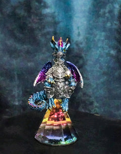 Blue Iridescent Armored Rainbow Wyrmling Dragon With Faux Crystal Prism Figurine-2