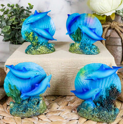Nautical Ocean Marine Reef Swimming Dolphins Fish W/ Clams Mini Figurines-1