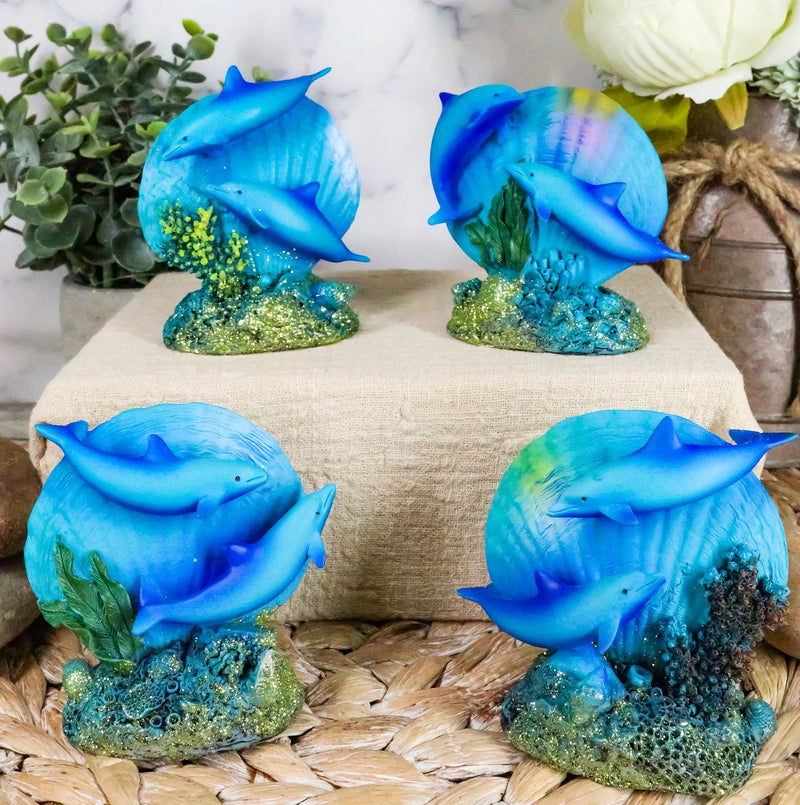 Nautical Ocean Marine Reef Swimming Dolphins Fish W/ Clams Mini Figurines-1