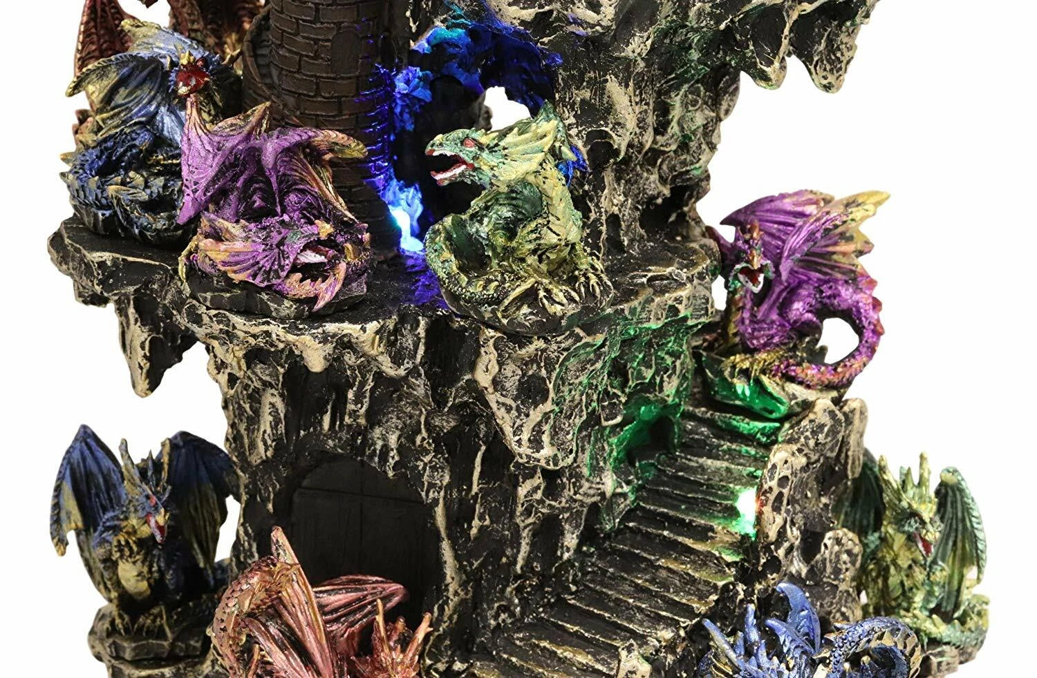 Medieval Rocky Cliff Castle LED Light Display Stand With 12 Mini Dragons Statue-3