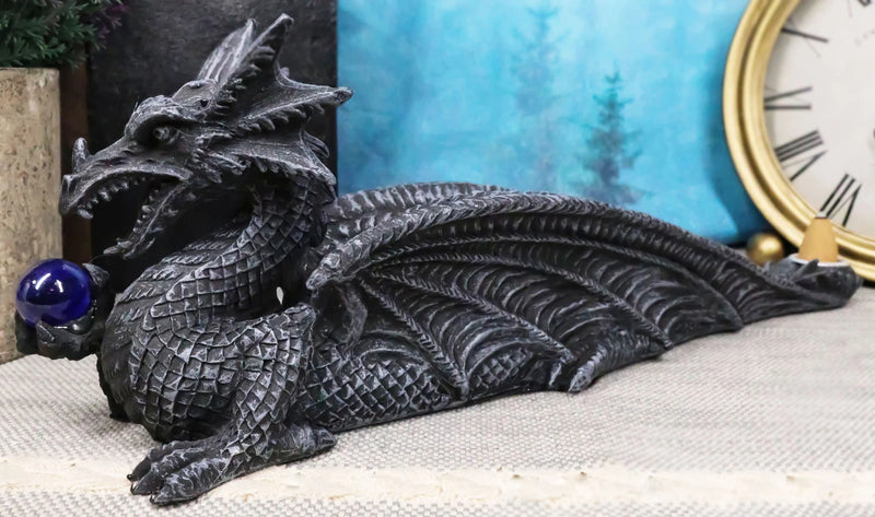 Longwei Dragon Holding Blue Orb Incense Burner Sculpture Figurine in Faux Stone-4