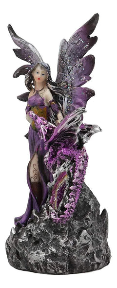 Purple Fairy With Dragon Sitting On LED Crystal Geode Night Light Statue Decor-8