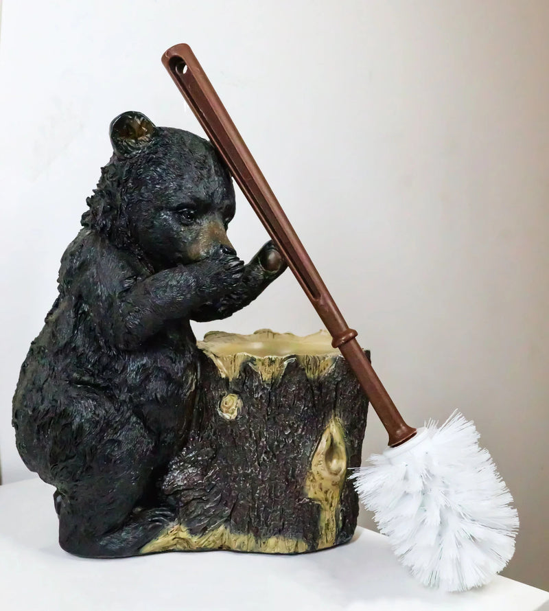 Rustic Whimsical Black Bear Stinky Potion Toilet Brush And Holder Set Figurine-2