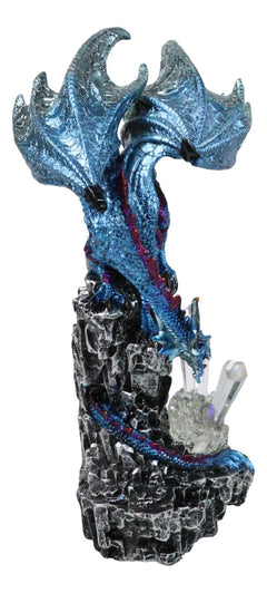 Metallic Blue Dragon with Magenta Spikes Guarding Bottle Ice Crystals Figurine-6