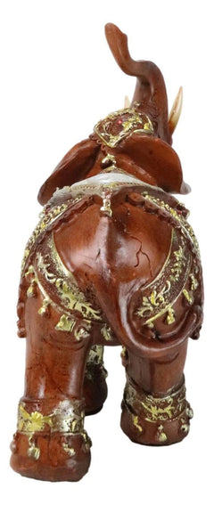 Faux Wood Trunk Up Elephant with Golden Scrollwork And Crushed Glass Figurine-4