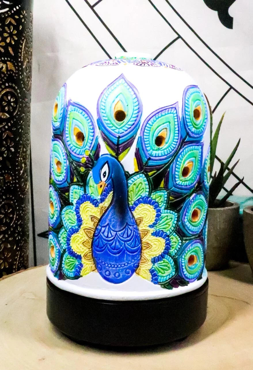 Beautiful Wildlife Peacock Train Aroma Oil Diffuser With Colorful LED Lights-1