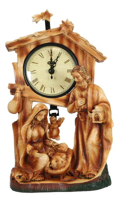 Christian Rustic Holy Family Nativity of Jesus Desk Table Clock Figurine-3
