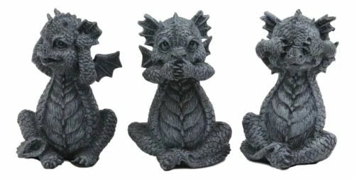 Whimsical Dragon Hatchlings See Hear Speak No Evil Baby Dragons Statue Set Of 3-5