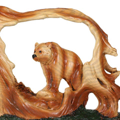 Rustic Faux Wood Wildlife Grizzly Bear With Cub Roaming The Forests Figurine-6