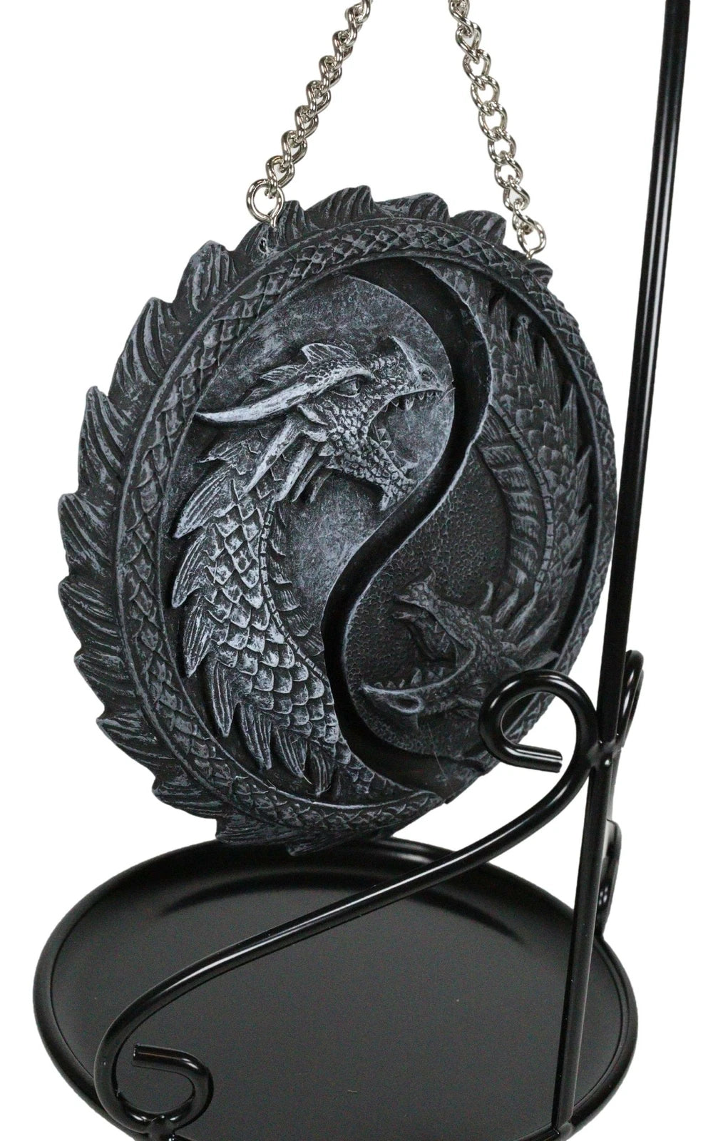 Medieval Ying Yang Dragons Aroma Waterfall Medal Backflow Incense Cone Burner-4