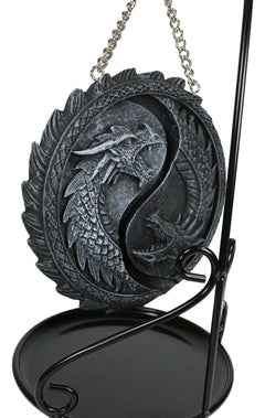 Medieval Ying Yang Dragons Aroma Waterfall Medal Backflow Incense Cone Burner-4