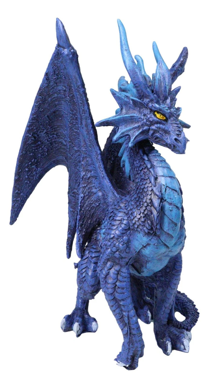 Ruth Thompson Fantasy Blue Check Mate Dragon With Majestic Horns Statue 9" Tall-9