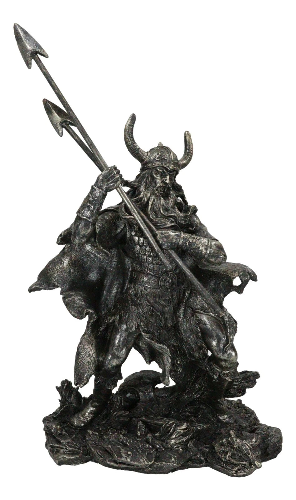 Viking Norse God Odin Alfather With Horned Helm Holding Javelin Spears Figurine-6