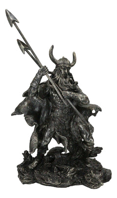 Viking Norse God Odin Alfather With Horned Helm Holding Javelin Spears Figurine-6