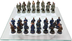 US Civil War Union North VS Confederate South Chess Pieces And Glass Board Set-5