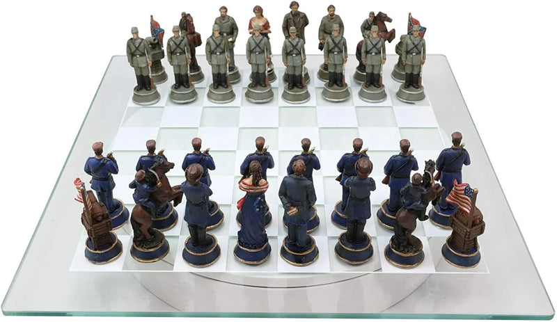 US Civil War Union North VS Confederate South Chess Pieces And Glass Board Set-5