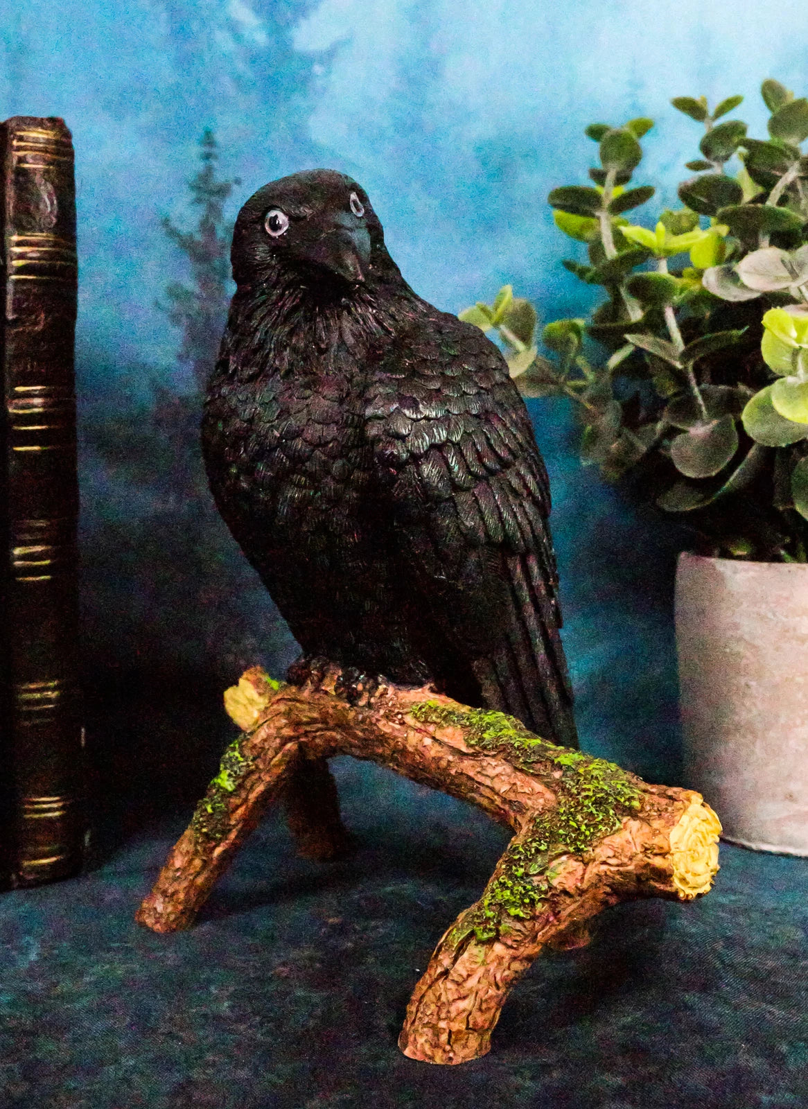 Gothic Raven Crow Perching On Tree Branch Scavenger Bird Figurine 5.75" High-1
