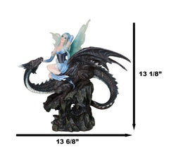 Large Ice Elemental Fairy With Night Fury Dragon Statue 14"L Fantasy Witch Fairy-5