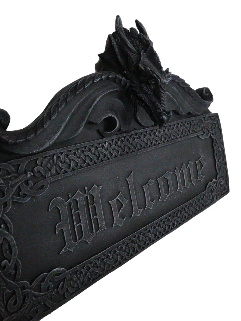Celtic Medieval Gothic Guardian Dragon Welcome Plaque Door Wall Sculpture-5
