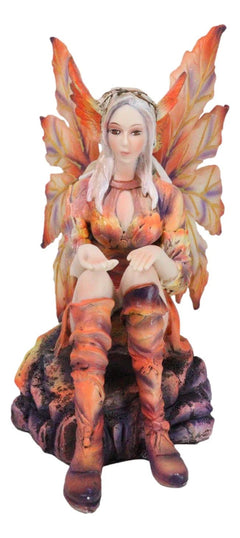 Goddess of Fire Elemental Pixie Fairy in Ember Pyre Dress Sitting Figurine-5
