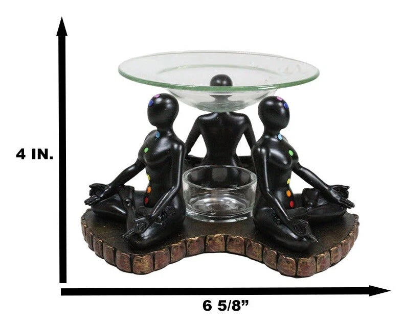 Chakra Zones Black Yoga Avatars Meditating On Lotus Candle Heat Oil Burner Decor-5