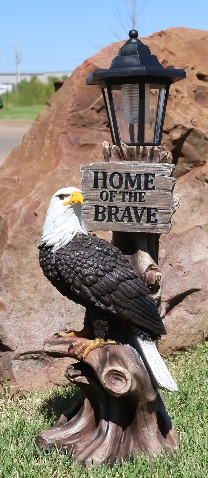 'Home of The Brave' Patriotic Eagle Night Light Statue Solar LED Lantern-1