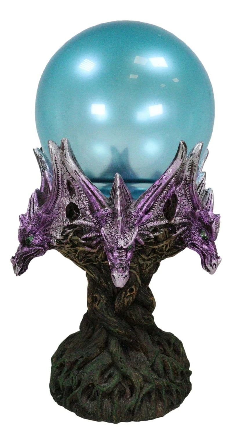 Fantasy Greenman Dragon Heads On Tree of Life Colorful LED Sphere Orb Figurine-3