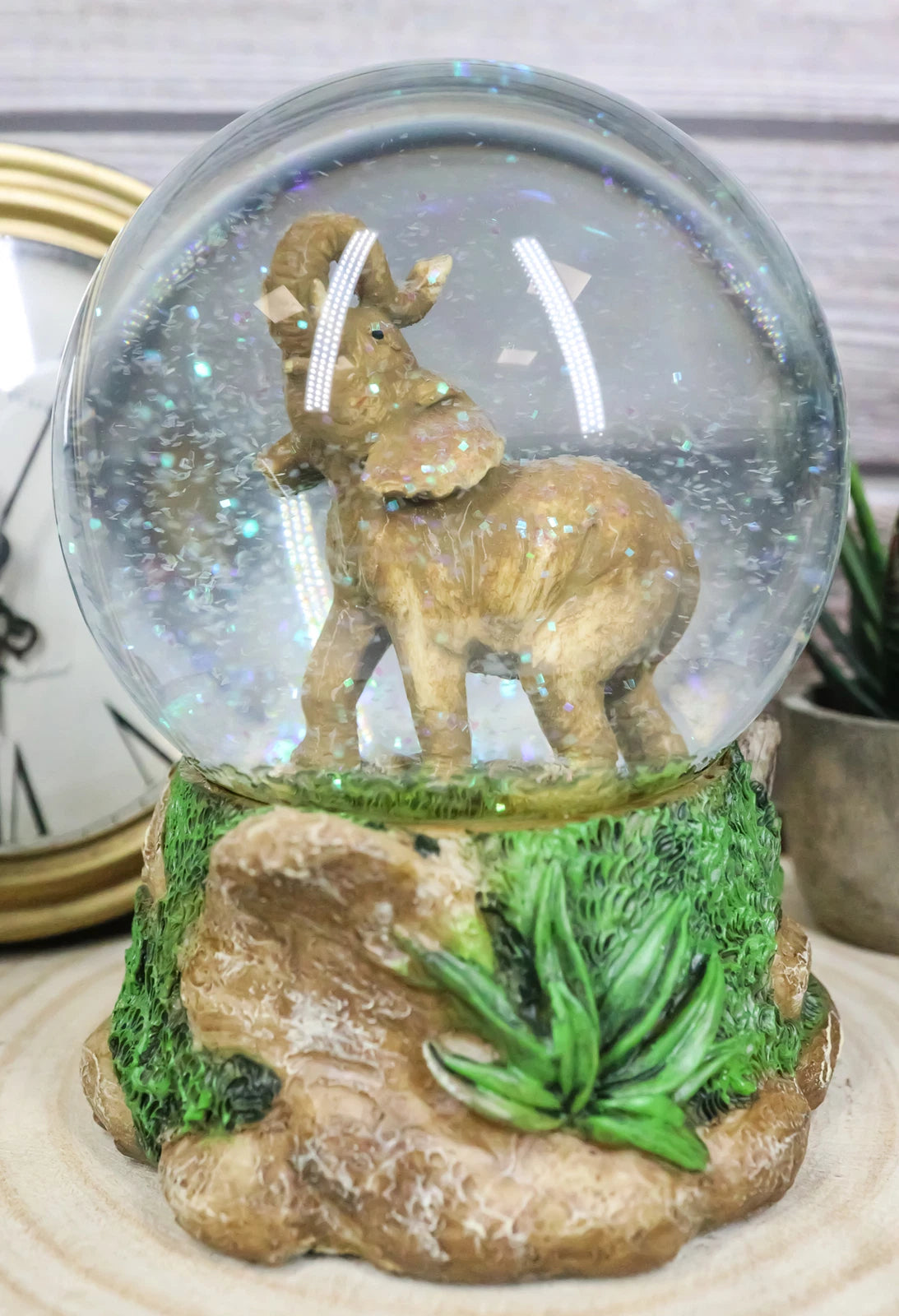 Safari Grasslands Savanna African Bush Elephant Glitter Water Globe Figurine-4