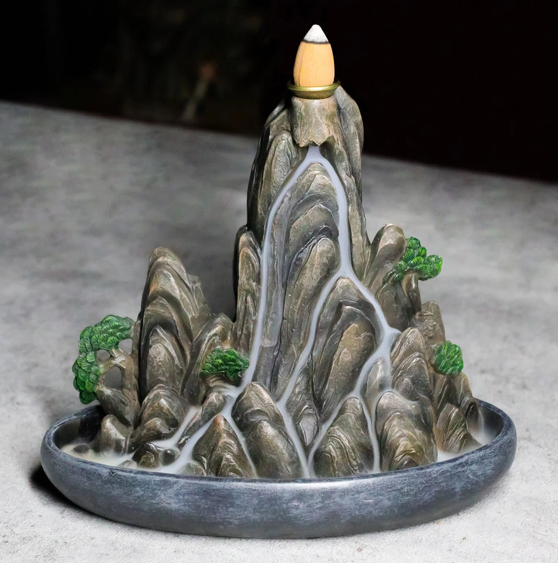 Eastern Feng Shui Tranquil Zen Rocky Mountain Range Backflow Cone Incense Holder-1