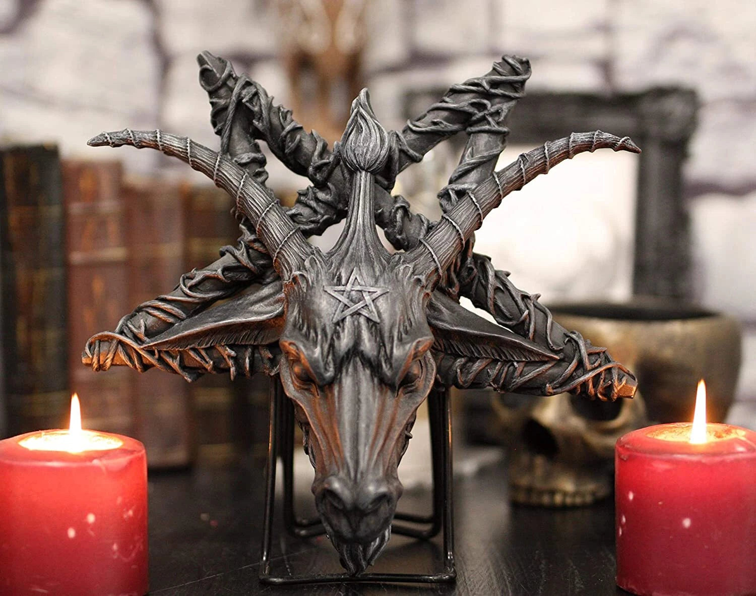 Baphomet Head On Inverted Pentagram Star Hanging Wall Decor Plaque 10.5" W