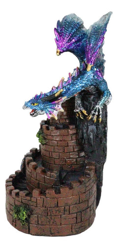Metallic Blue Dragon On Spiral Steps Castle Tower Backflow Incense Cone Burner-5