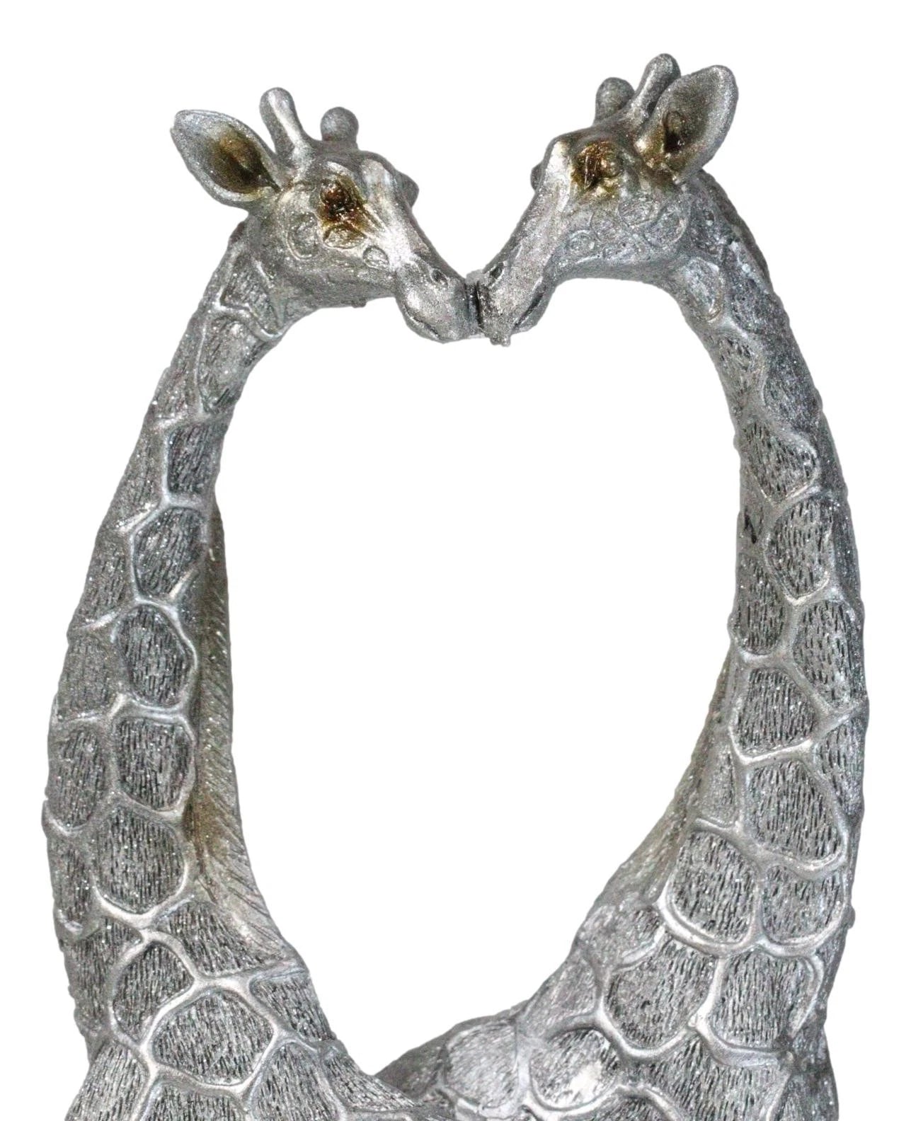 Estatua grande de jirafa plateada con forma de corazón, pareja de enamorados, 31,7 cm de alto, estilo safari de la sabana.-6
