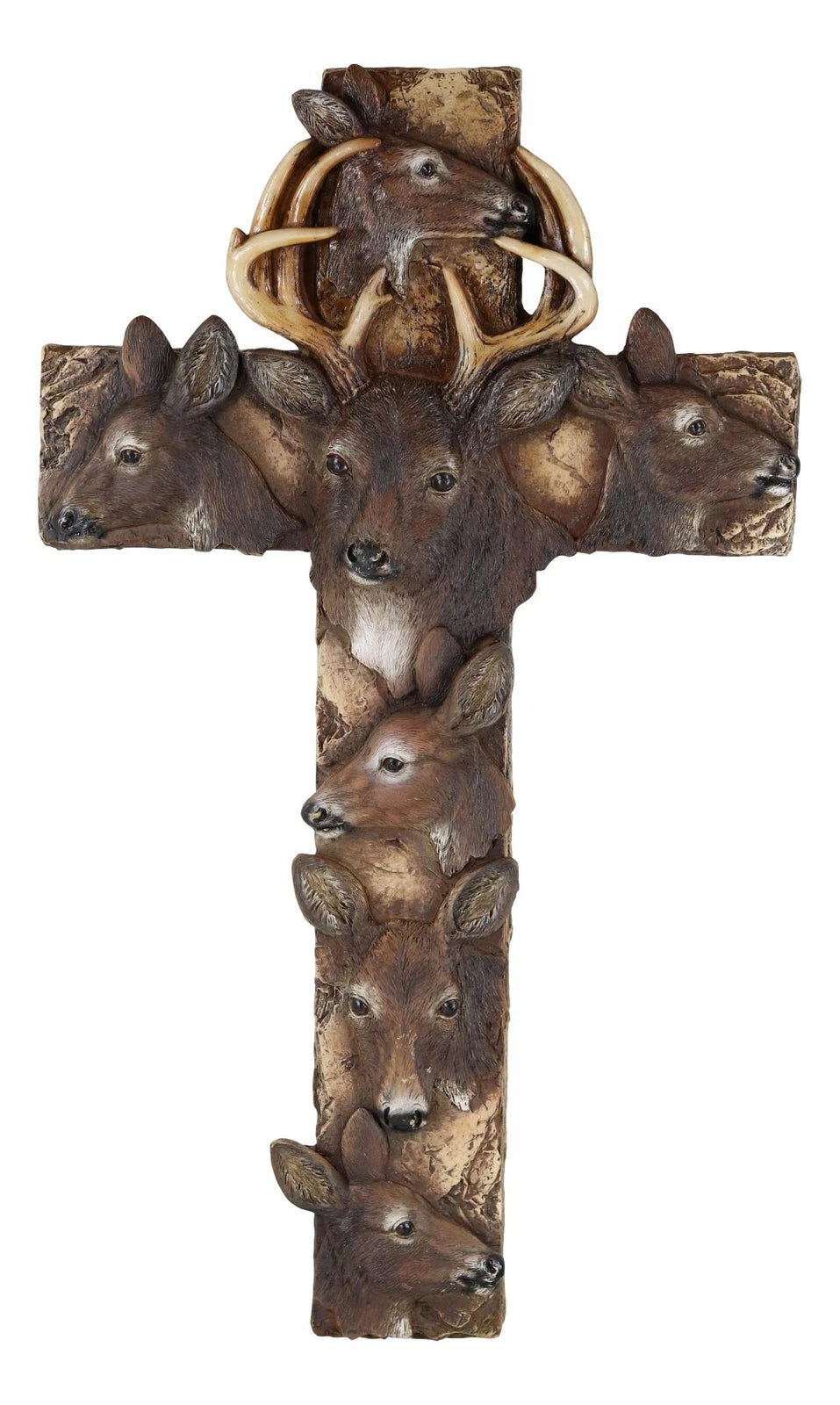Rustic Western Wildlife Deer Stag with Antlers And Does Family Wall Cross Plaque-7
